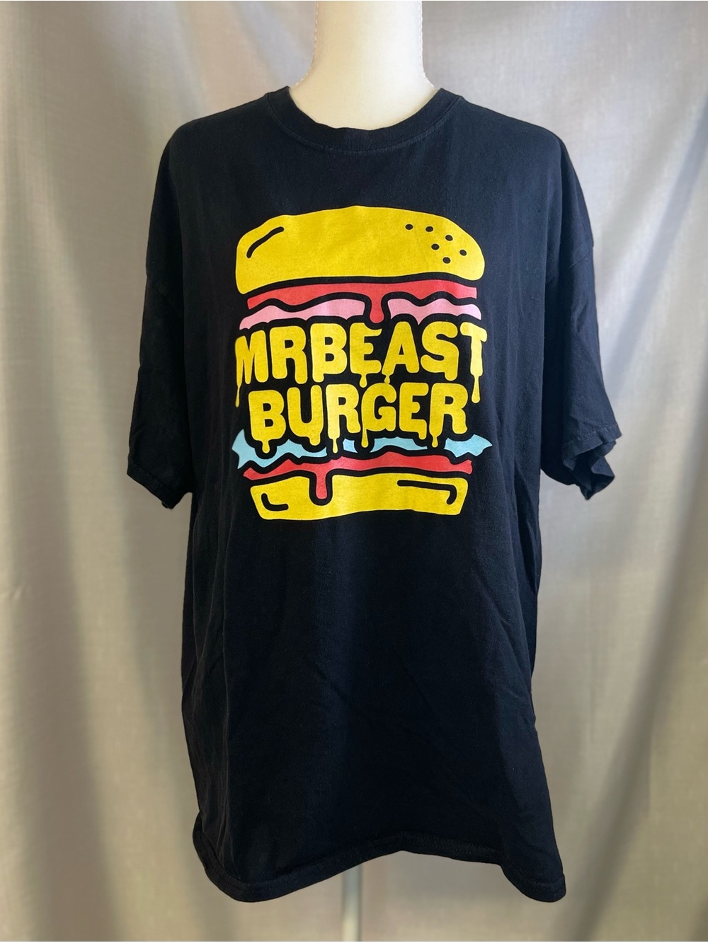 Mr Beast Burger Graphic Double Sided Black T-Shirt Size XL Unisex Unique Rare